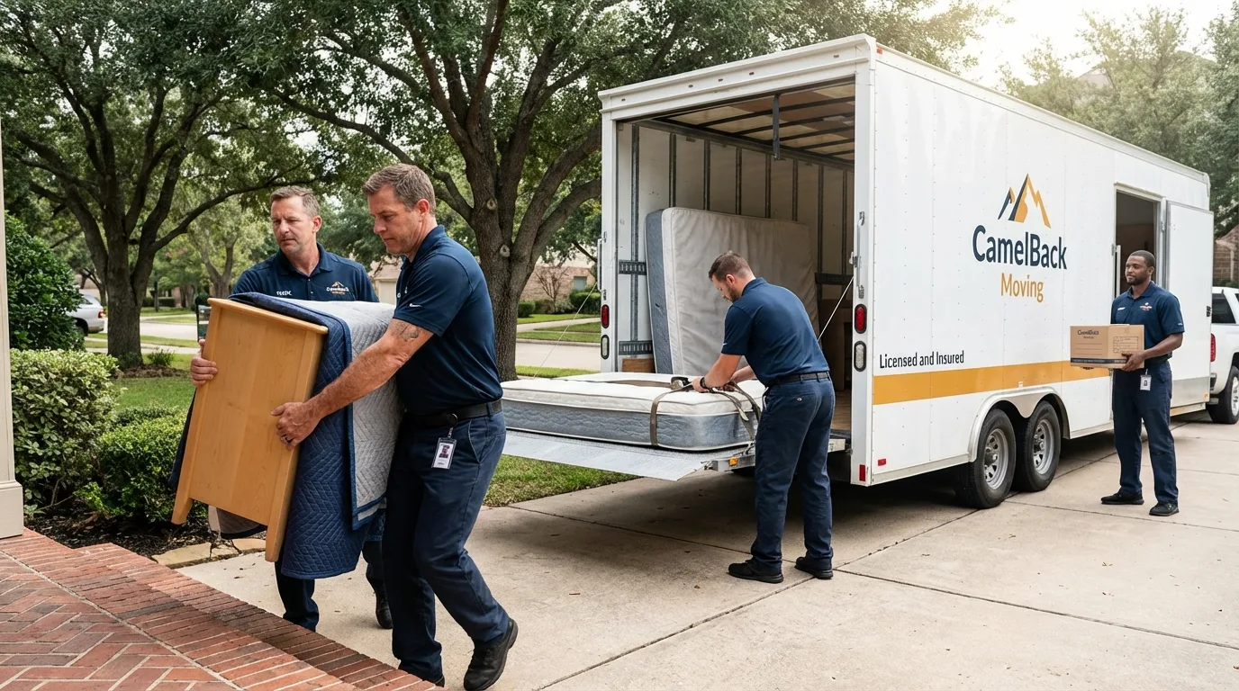 Crew loading residential truck for cross-state move from Gardena, CA